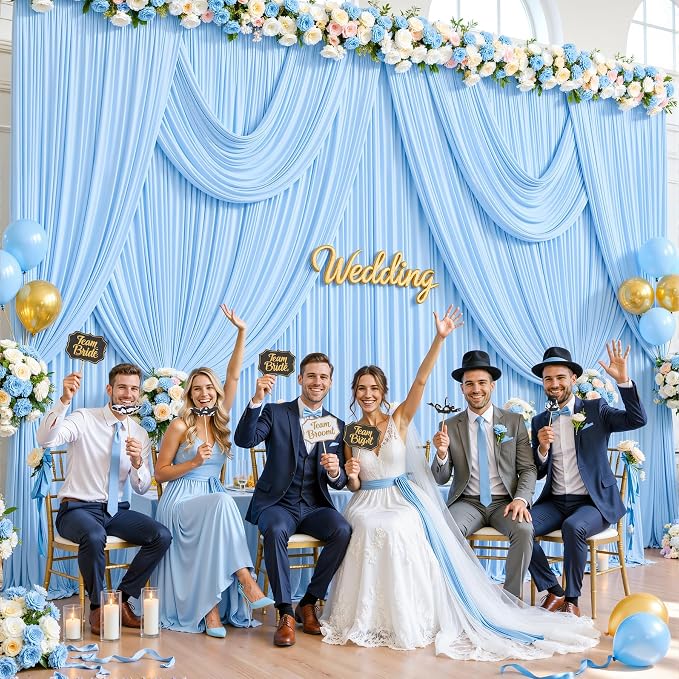 6 Panels Baby Blue Backdrop Curtains - Image 2