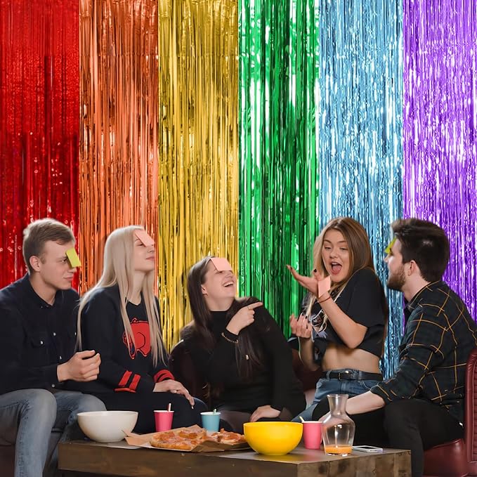 2 Pack Rainbow Party Backdrop Streamers Decorations Colorful Foil Fringe - Image 6