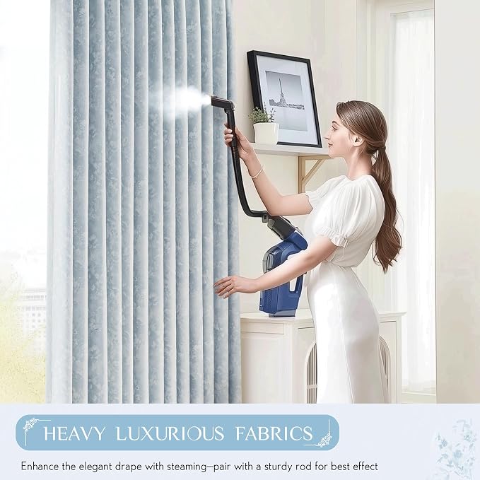 Beauoop Blue Floral Jacquard Blackout Curtains - Image 7