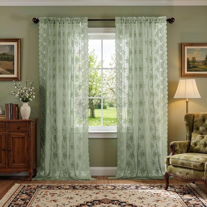 Kotile Sage Green Lace Curtains by Kotile+Curtains