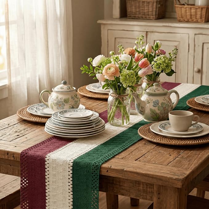 Artoid Mode Green Beige Red Farmhouse Rustic Table Runner 12x90 Inch | Holiday - Image 4