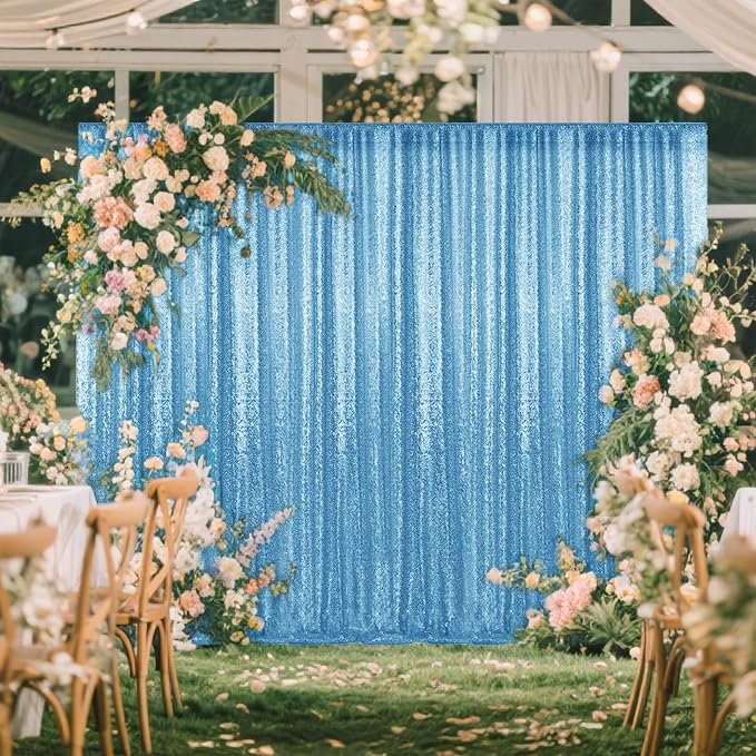 2×8FT-6PCS Blue Sequin Backdrop Curtains Panels, Photography Backdrop Glitter - Image 7