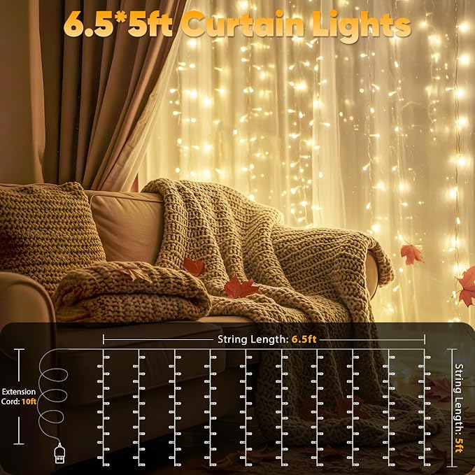 Curtain Lights for Bedroom, 150 Led Hanging String Light Outdoor, Fairy Curtain - Image 7