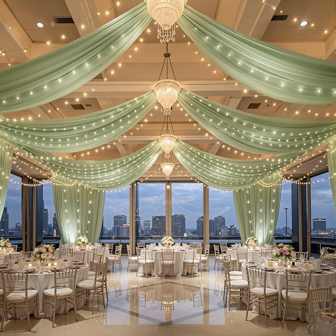 6 Panels Green Ceiling Curtains by Unknown