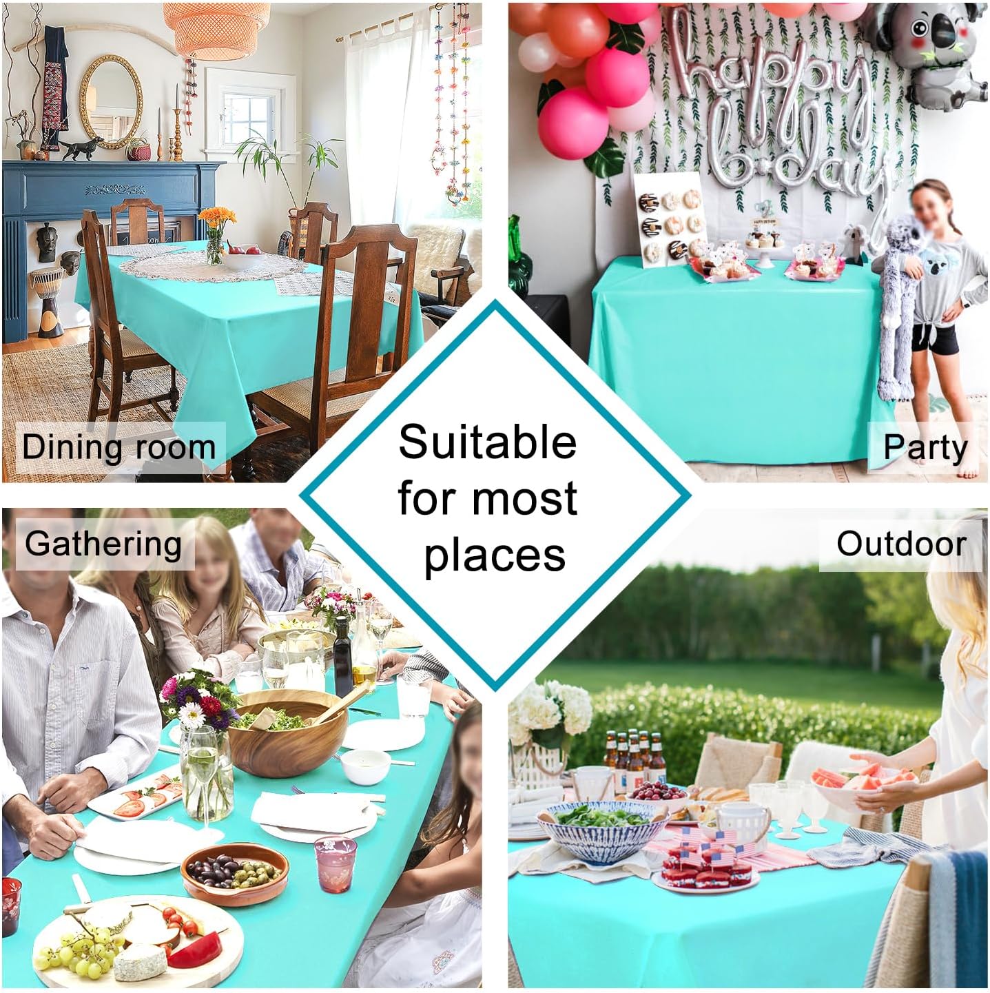 Hiasan Rectangle Tablecloth - Waterproof Washable Fabric Table Cloth for Dining & Party,54 x 120 Length, Light Blue
