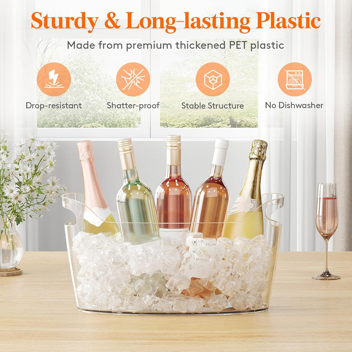 Lifewit Large 6.5L Ice Bucket for Parties, Portable Drink Bucket for Cocktail Bar, Plastic Champagne Cooler for Beverage/Wine/Beer/Juice, Mimosa Bar Supplies Chiller Tub with Scoop