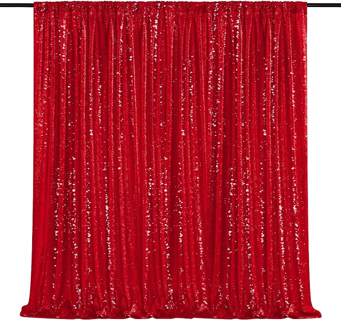 8ft x 8ft Red Sequin Backdrop Curtain Sparkle Photo Backdrop | Glitter Photo by QueenDream