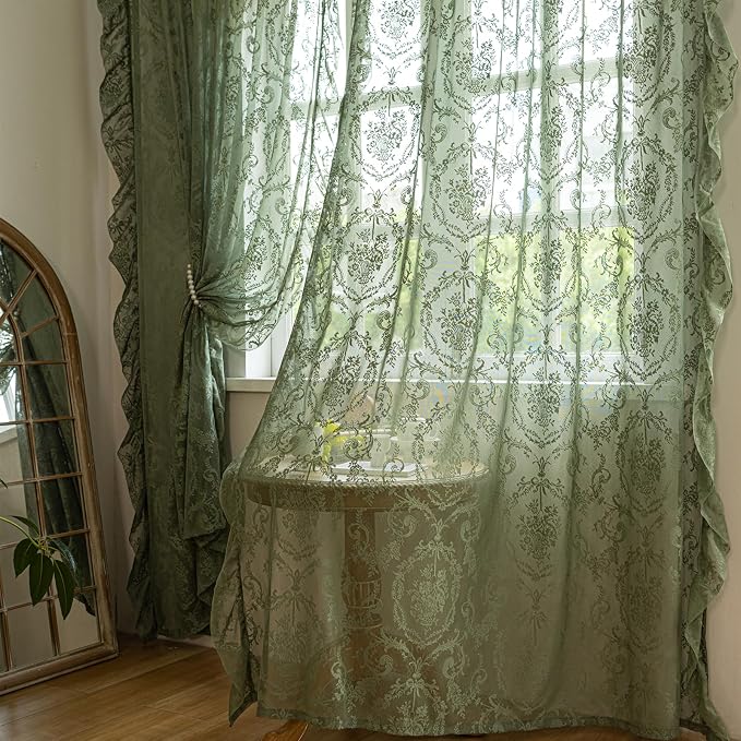 Deeprove Sheer Lace Curtains Olive Green 96 Inches Length - Image 9