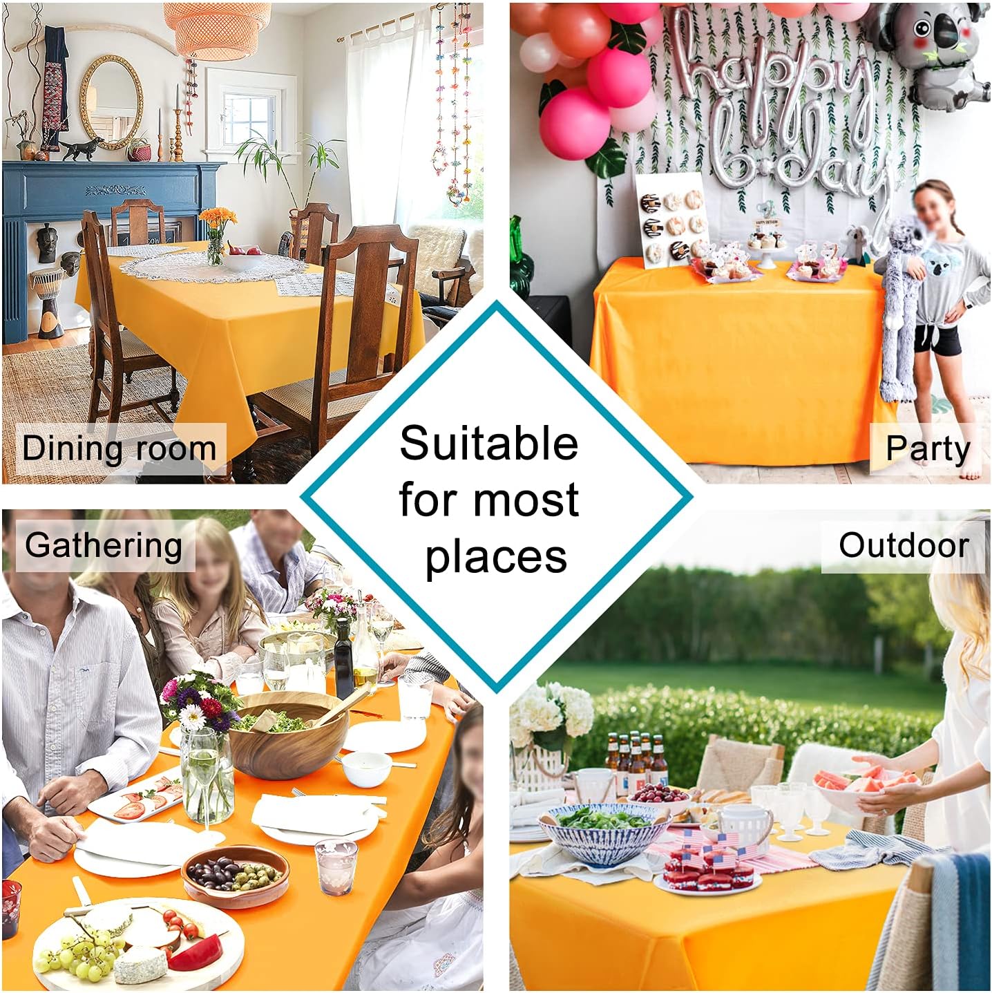 Hiasan Solid Square Tablecloth - Waterproof and Spillproof Washable Table Cloth for Dining Tables, Orange Yellow, 30 x 30 Inch