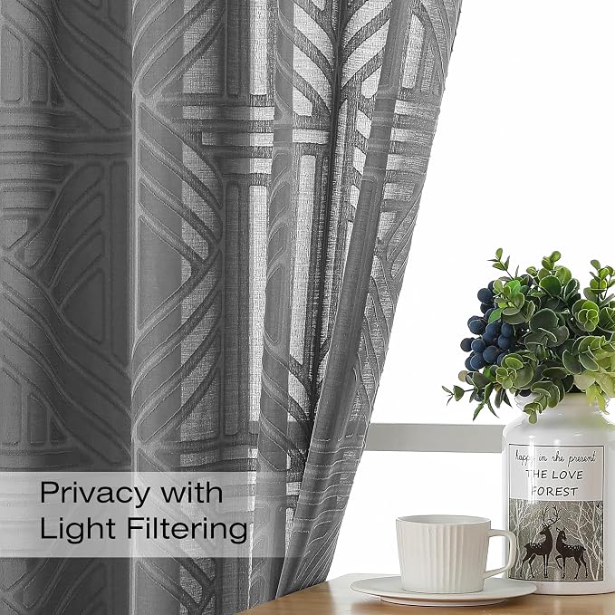 Simplebrand Semi Sheer Charcoal Grey Curtains 96 Inches Long 2 Panels, Light - Image 3