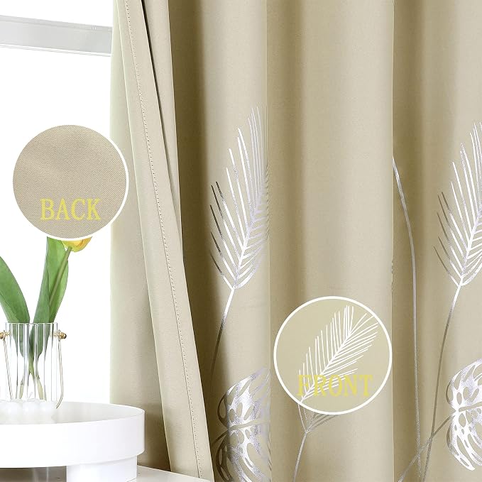 Silver Palm Tree Printed Curtains Light Blocking Curtains Thermal Insulated - Image 3