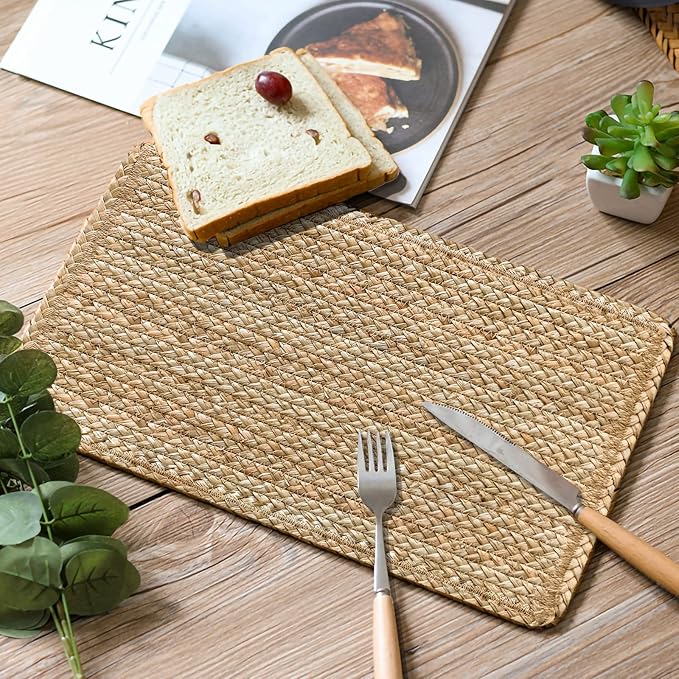 Woven Placemats Set of 4 Rattan Placemats Rectangle Natural Placemats Wicker - Image 7