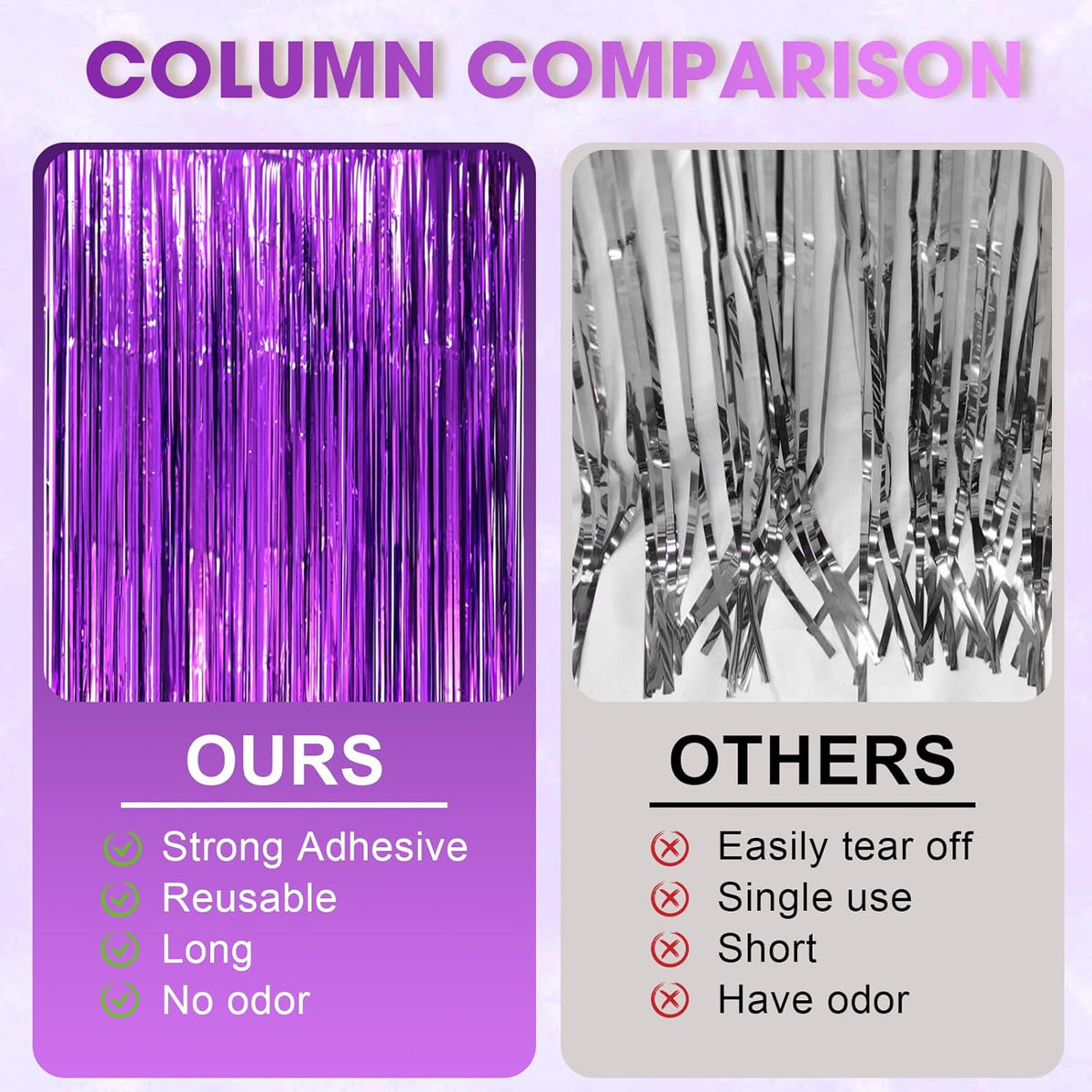 2 Pack Purple Tinsel Foil Fringe Curtains, Purple Party Decorations, Metallic Tinsel Party Streamers Backdrop for Halloween Mermaid Bachelorette Graduation Party Decorations