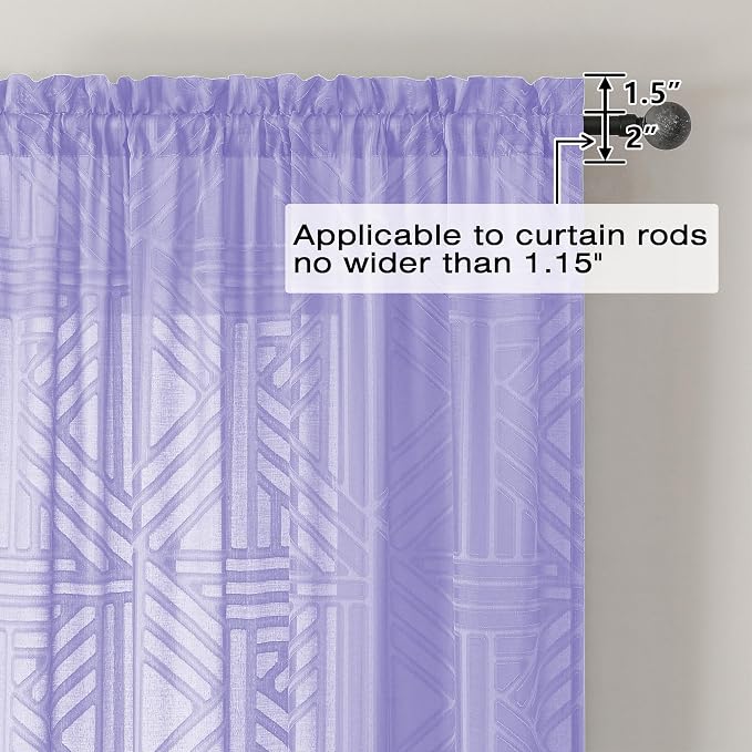 Simplebrand Lavender Semi Sheer Curtains 54 Inch Length 2 Panels, Geometric - Image 4