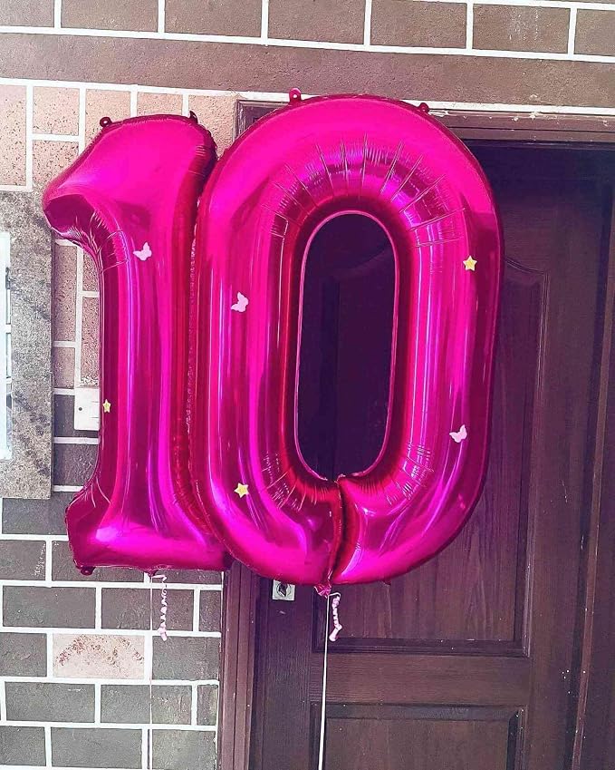 Hot Pink 10 Number Balloons, 40 Inch Giant Number 10 Balloons Foil Mylar Helium - Image 3