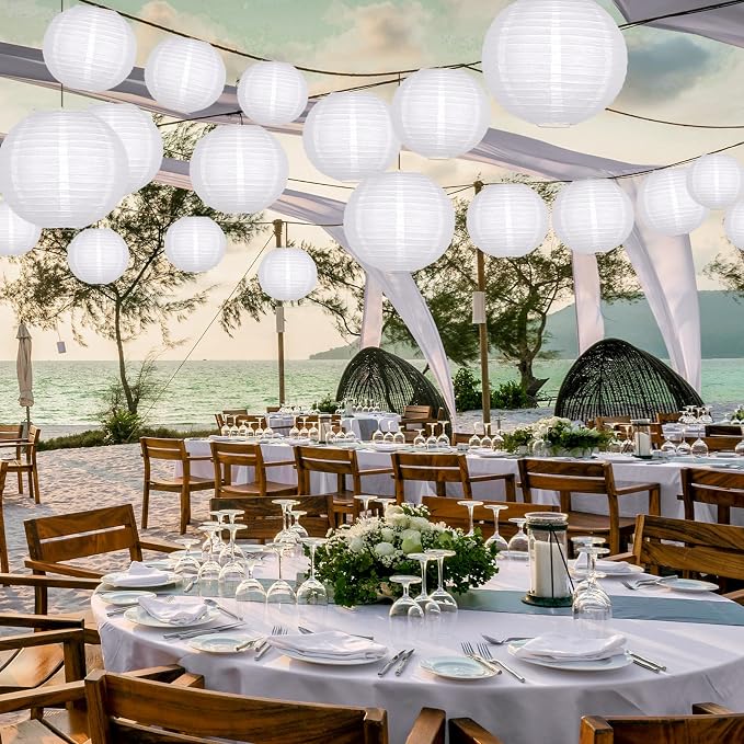 21-Pack White Paper Lanterns, Hanging Round Party Decorations | Reusable Indoor - Image 3
