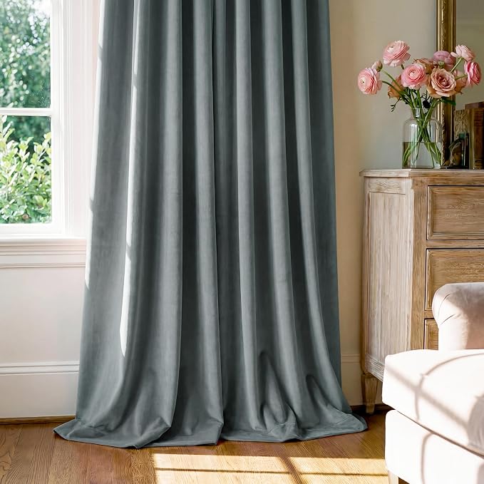 Stone Blue Velvet Drapes Extra Long - Image 7