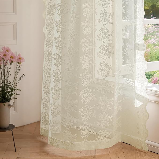 Anmao Vintage Lace Curtains 72 Inches Long 2 Panels Set, Romantic Elegant Light - Image 7