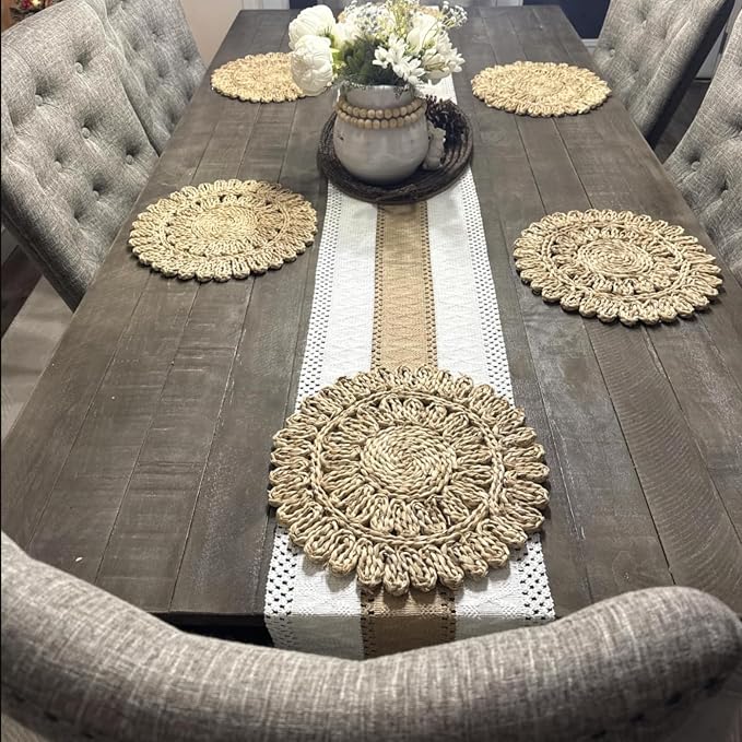 11.8" Corn Husk Woven Round Placemats Set of 6 - Image 9