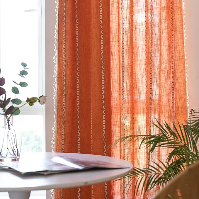 RoomTalks Orange Boho Farmhouse Curtains - Image 3