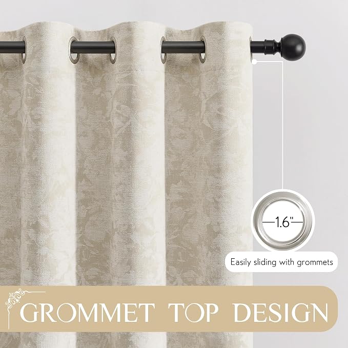 Beauoop Beige Floral Jacquard Blackout Curtains - Image 6