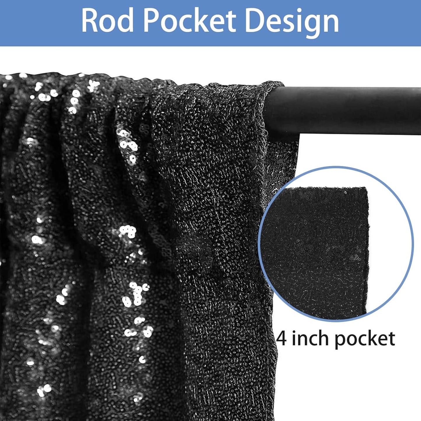 Hahuho Black Sequin Backdrop Curtain, 4PCS 2FTx8FT Glitter Backdrop Curtain for Parties, Christmas, Wedding, Party Decoration（4 Panels, 2FT x 8FT, Black