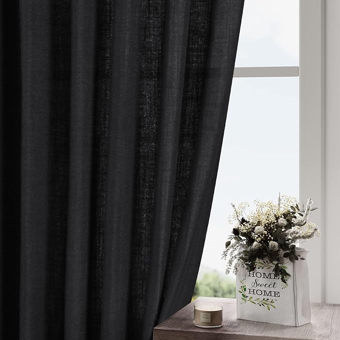 Balck Sheer Linen Curtains 94 inch Length - Image 3