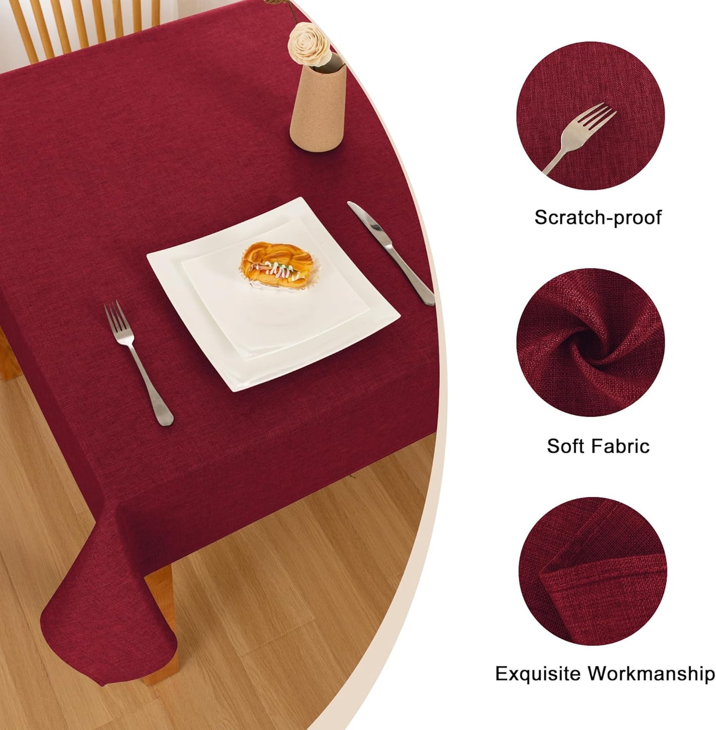 Hiasan Faux Linen Rectangle Tablecloth - Wrinkle and Stain Resistant Washable Table Cloth for Kitchen Dining Room Holiday Table Cover for Dinner, Red, 30 x 60 Inch