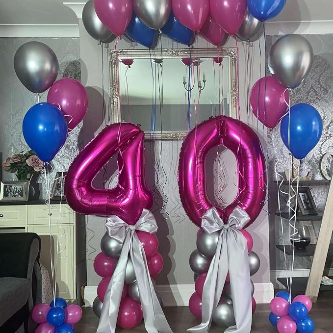 Hot Pink 40 Number Balloons, 40 Inch Giant Number 40 Balloons Foil Mylar Helium - Image 4