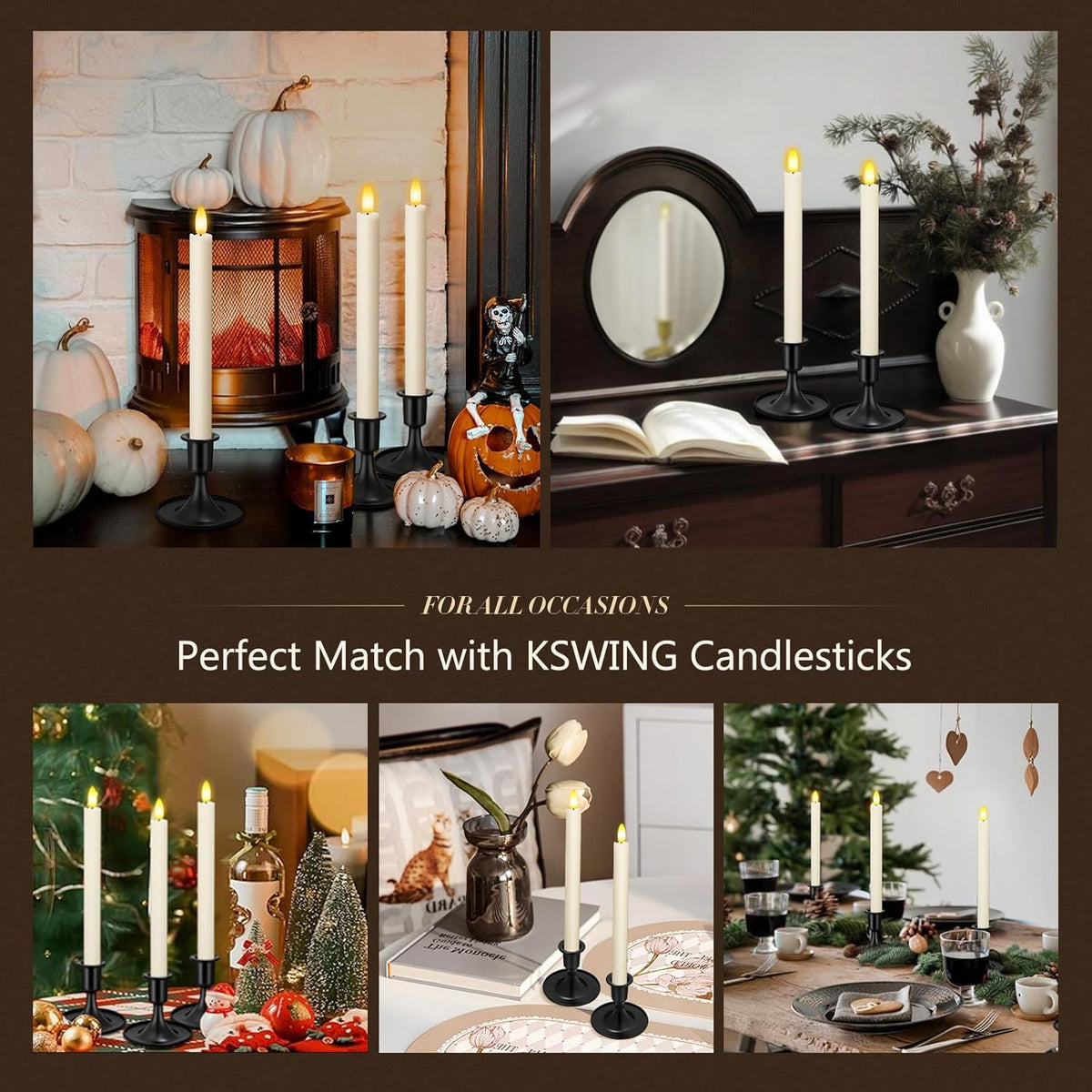 Candlestick Holders 2 PCS Short Metal Taper Candle Holders, KSWING Black Candle Stick Holders Set, Perfect for Table Centerpiece Mantel Party Wedding Christmas Home Decor, Set of 2