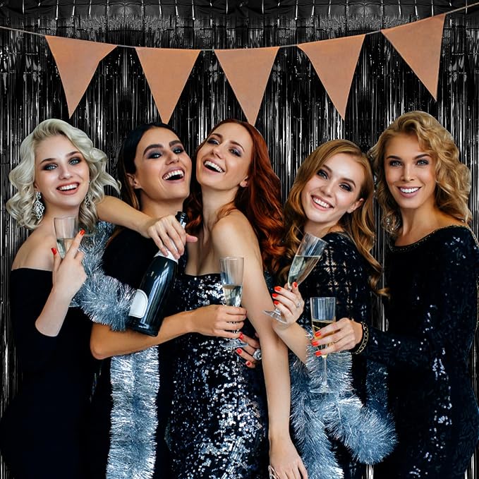 5 Pack Black Party Streamers Backdrop Tinsel Foil Fringe Curtains Halloween & - Image 3