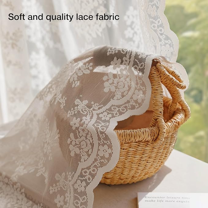 Anmao Vintage Lace Curtains 96 Inches Long 2 Panels Set, Romantic Elegant Light - Image 5