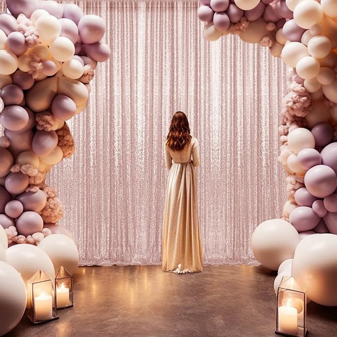 4×8FT-2PCS Rose Gold Sequin Backdrop Curtains Panels, Photography Backdrop - Image 3