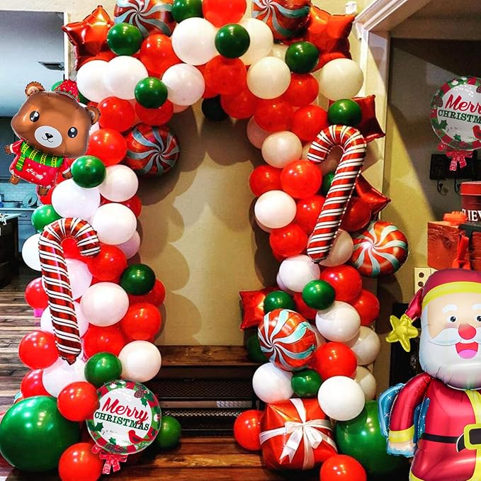 100 Pcs Christmas Red Green Balloons 12 Inch Red Green and White Latex Balloons - Image 8