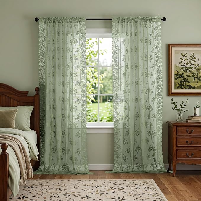 Kotile Sage Green Lace Curtains by Kotile+Curtains