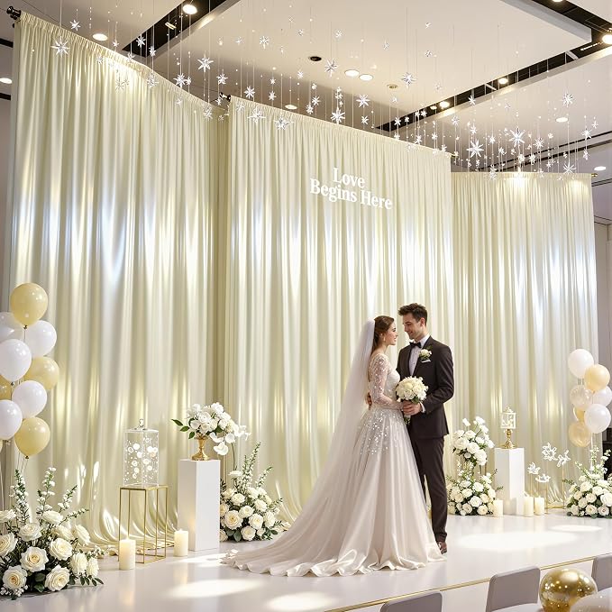 30x10ft Champagne Glitter Backdrop Curtain - Image 2