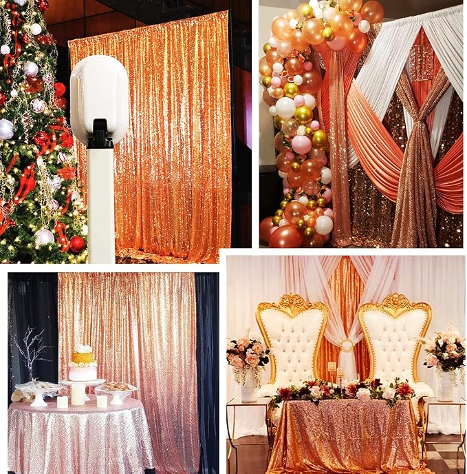 Poise3EHome Rose Gold Sequin Backdrop, 2 Panels 2FTx8FT Glitter Background - Image 4
