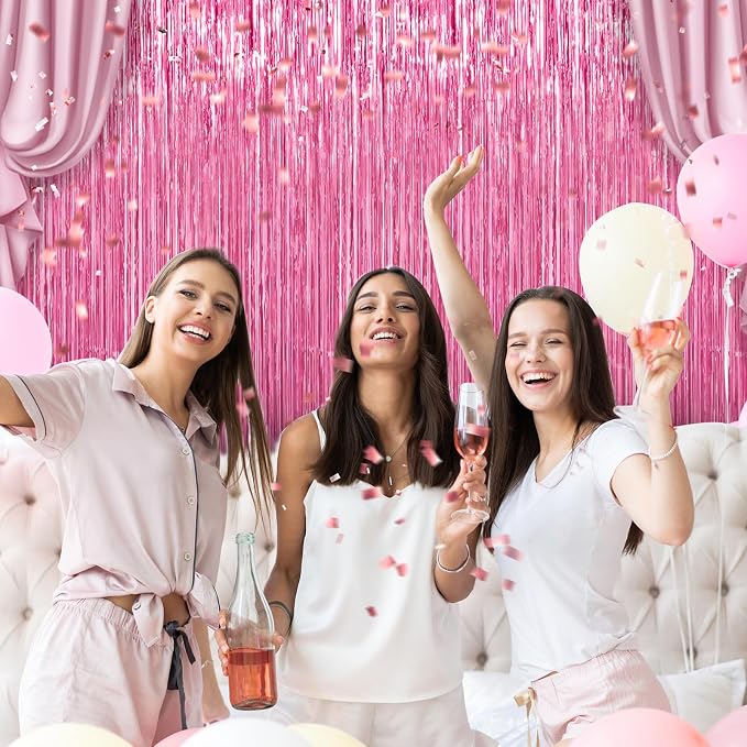 3 Pack 3.3 x 9.9 ft Pink Foil Fringe Curtains Streamers Party Decorations | - Image 5