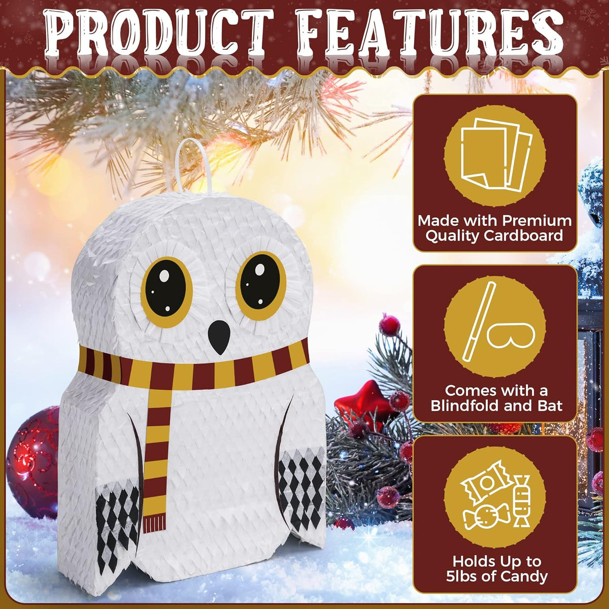 Small Owl Pinata Bundle with a Blindfold (16.5 x 12.5 x 4 Inches), Perfect for Birthday Parties, Forest Animal Theme, Wizard Theme Parties