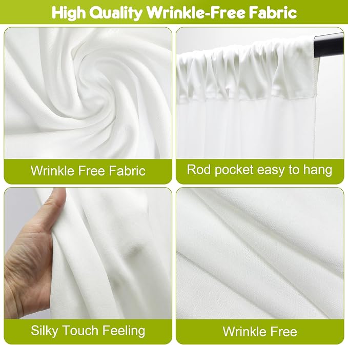 Ivory Backdrop Curtain for Parties Backdrop Drapes, 6 Panel 5x8FT - Image 4