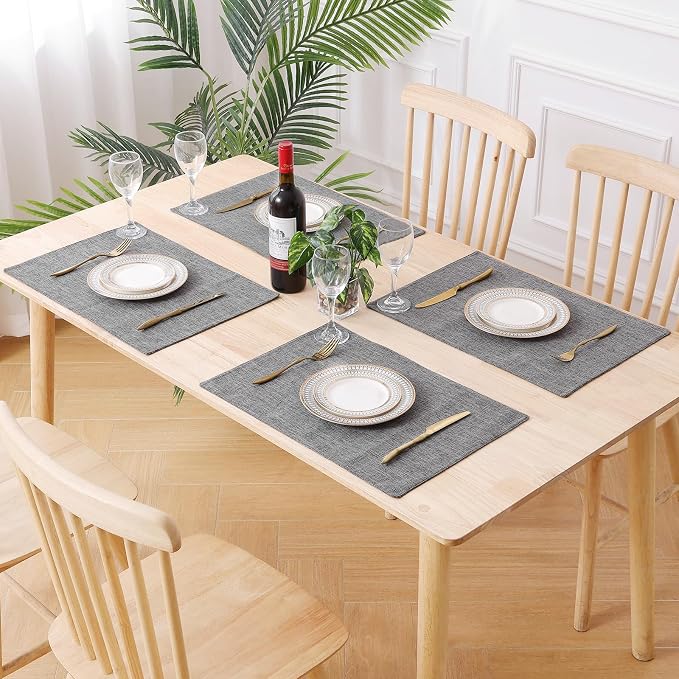 Faux Cotton Linen Placemats Set of 4, Cloth Washable Farmhouse Dining Table Mats - Image 7