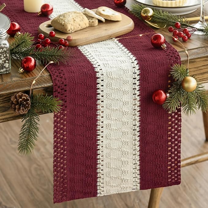 Artoid Mode Red Farmhouse Woven Table Runner 12x72 Inch | Holiday Rustic by ArtoidMode