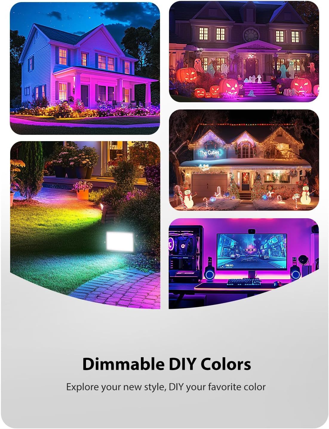 Onforu 6 Pack RGBW LED Flood Light Outdoor, 100W Color Changing 2700K Warm White Upights with Remote, IP66 Stage Lighting, Landscape Spotlights, Uplighting Indoor Floor Lighs for Christmas