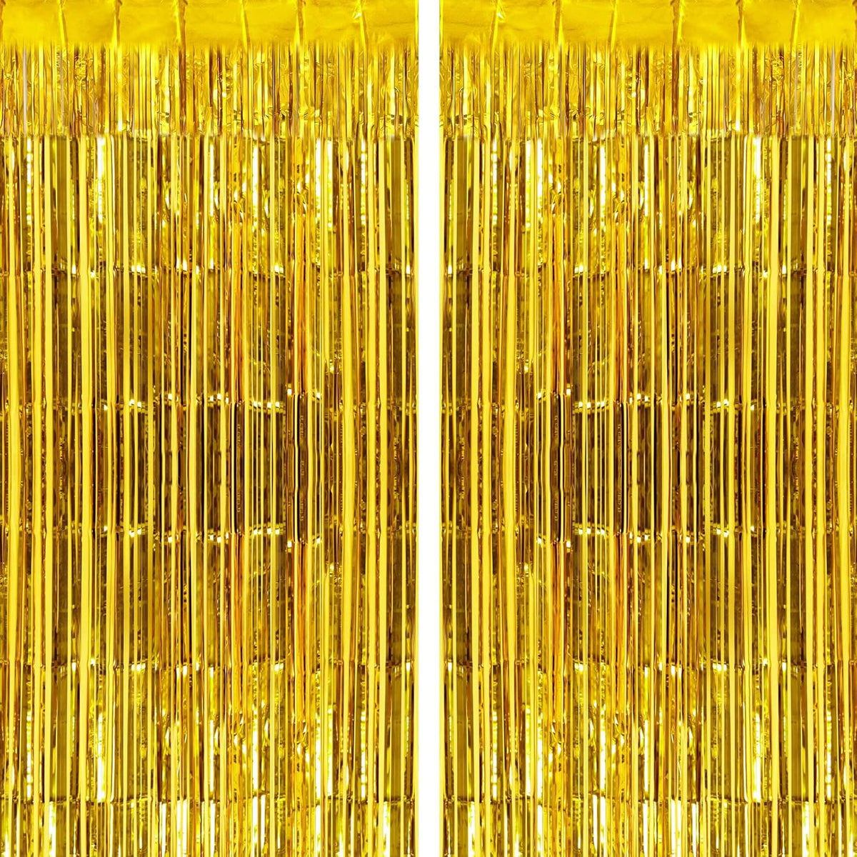 2 Pack Gold Fringe Curtains Foil Shiny Fringe Backdrop Tinsel Door Streamers Foil Curtains for Birthday Wedding Engagement Bridal Shower Celebration Party Decorations Large
