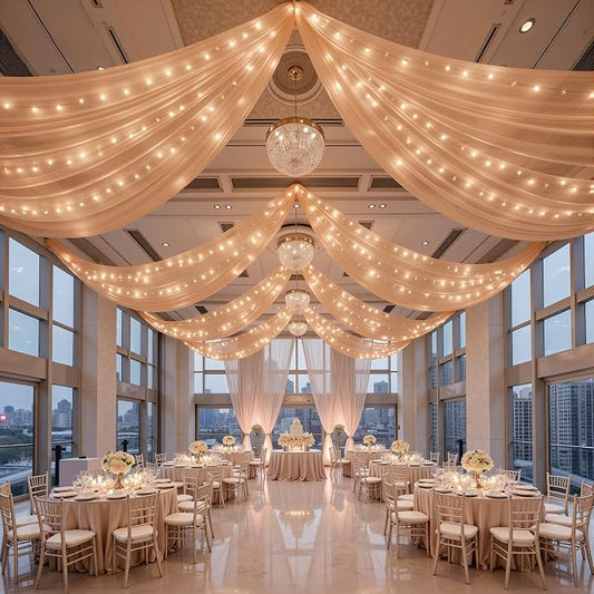 12 Panels Deep Champagne Ceiling Curtains by Unknown