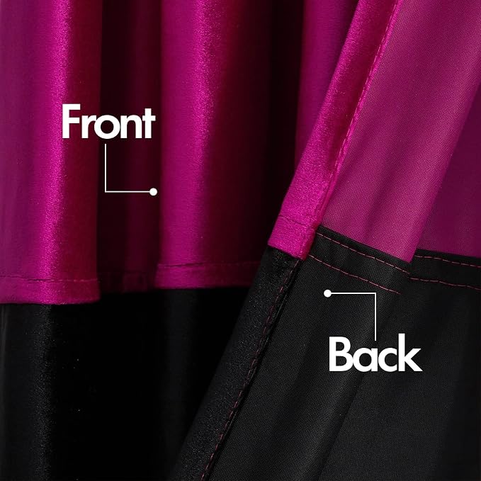 BULBUL Modern Hot Pink Black Velvet Curtains Luxury 96 inch - Image 4