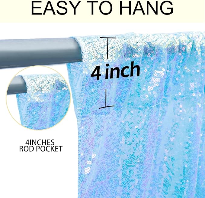 2×8FT-4PCS Mermaid Blue Sequin Backdrop Curtains Panels, Photography Backdrop - Image 5