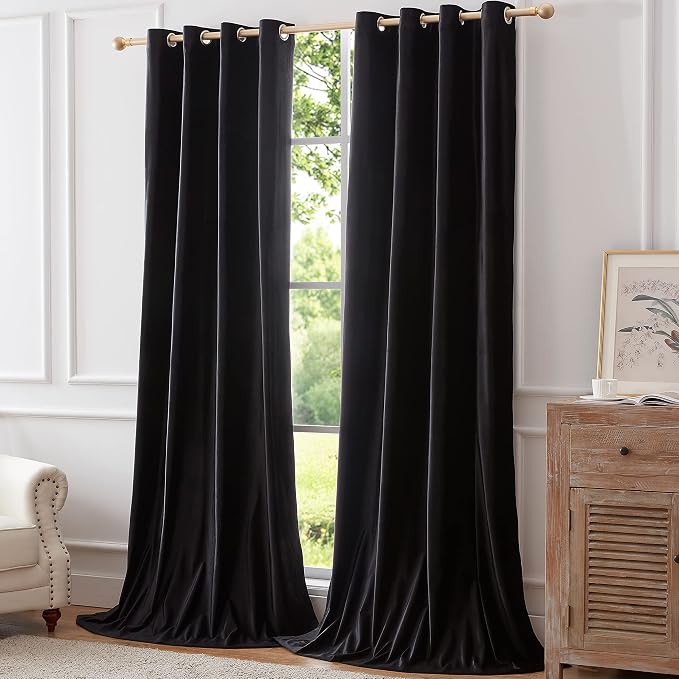 BULBUL Velvet Black Blackout Curtains 96 inch Long - Image 7