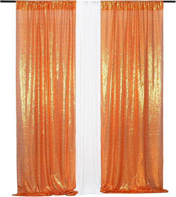 Eternal Beauty Orange 3mm Sequin Backdrop 2x8 Ft 2 Pack Wedding | Dense Sparkle - Image 6