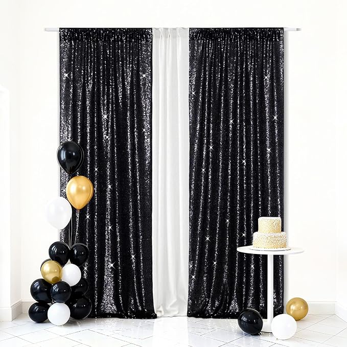 Eternal Beauty Black 3mm Sequin Backdrop 2x8 Ft 2 Pack Wedding | Dense Sparkle by EternalBeauty